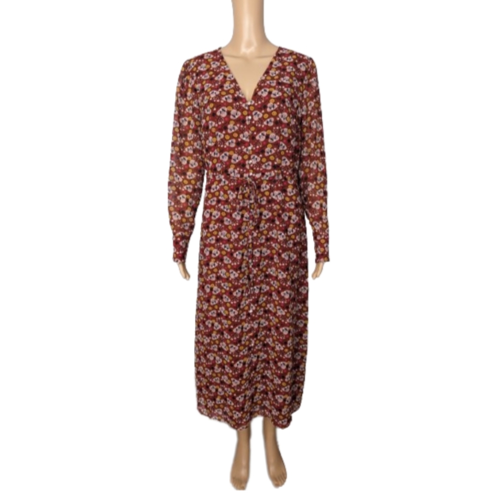 Boden Hazel Red Romantic Bloom Floral Midi Dress 10R